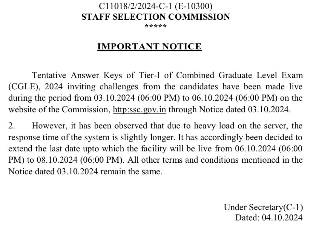 SSC CGL Answer Key 2024 Out, Check Tier 1 Response Sheet